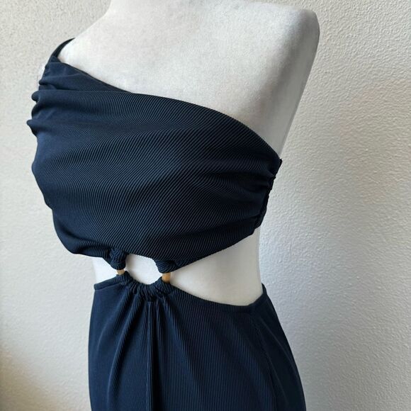 Anrabess Blue Halter Strappy Dress Circle Front Cutout SZ M - Picture 5 of 15